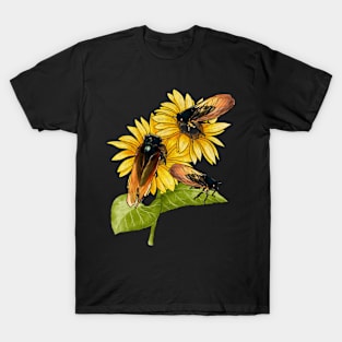 Sunflower Flying Cicada Insect Great Eastern Brood X Cicada T-Shirt